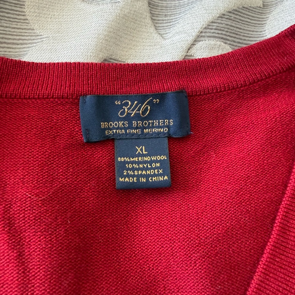 Brooks Brothers "346" Extra Fine Merino V-Neck Sweater - Red